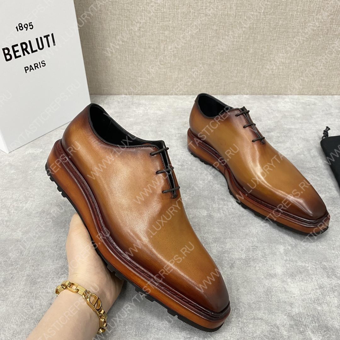 BERLUTI ALESSANDRO ALTO LEATHER OXFORD LIGHT BROWN S5843-V1