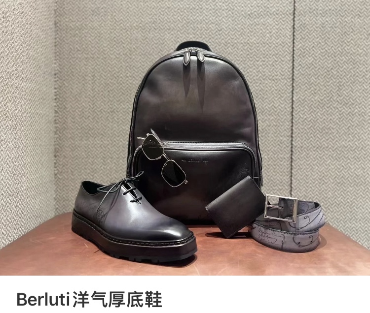 BERLUTI ALESSANDRO ALTO LEATHER OXFORD LIGHT DARK BLUE S5843-V1