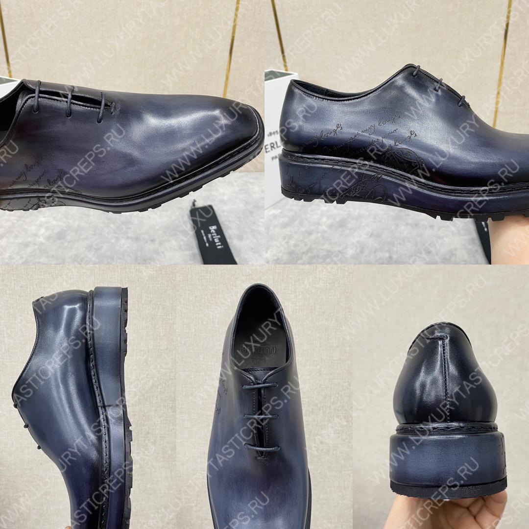 BERLUTI ALESSANDRO ALTO LEATHER OXFORD LIGHT DARK BLUE S5843-V1