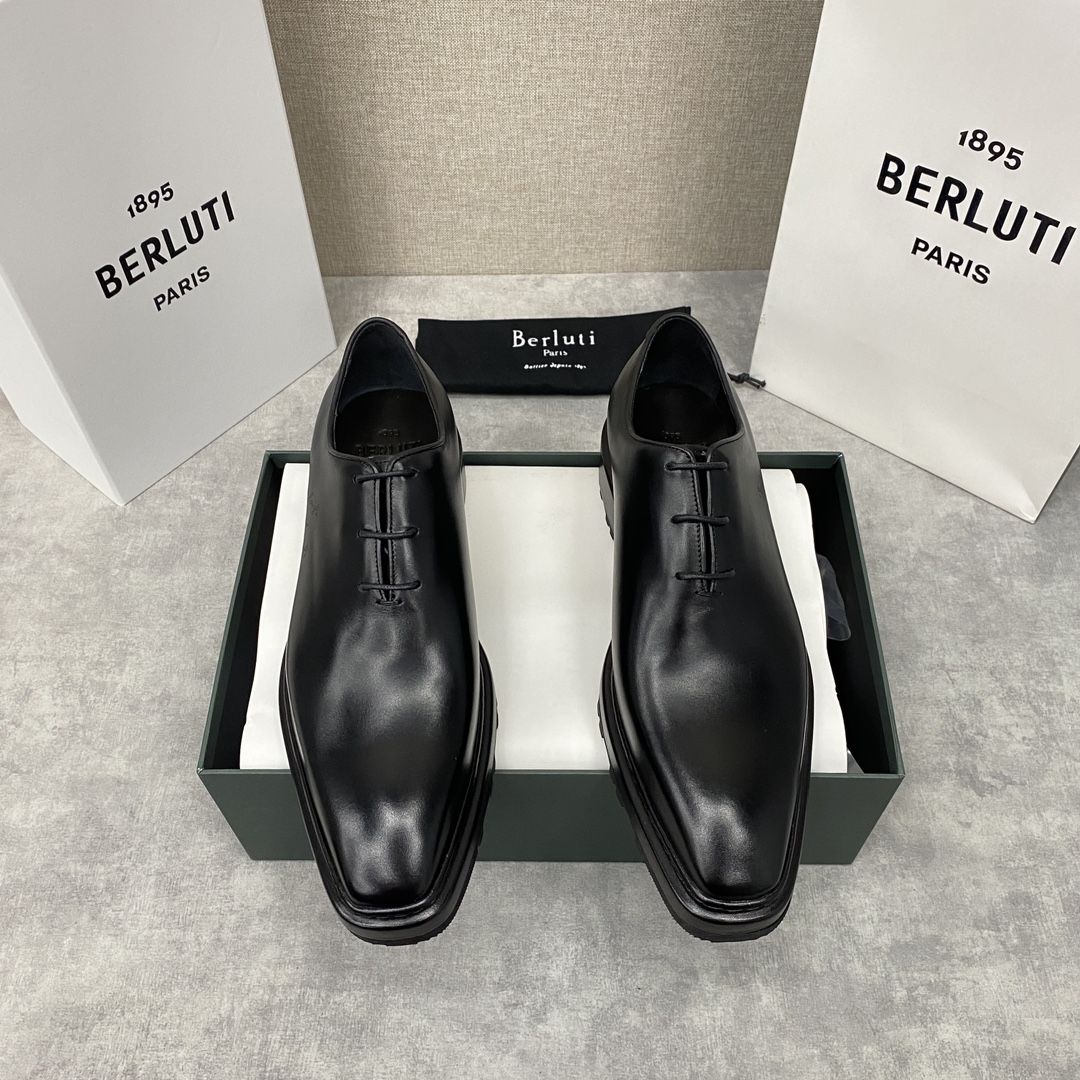 BERLUTI ALESSANDRO ALTO LEATHER OXFORD LIGHT BLACK S5843-V1