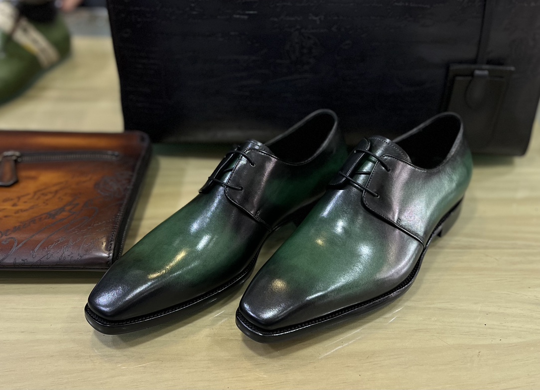 BERLUTI LEATHER DERBY OXFORD EMERALD S2912-V2