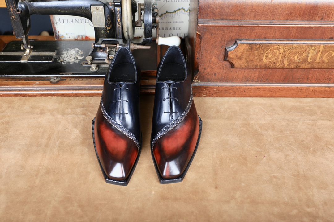 BERLUTI LORENZO STELLAR OXFORD BLACK AND INTENSE COCOA S4342-K1