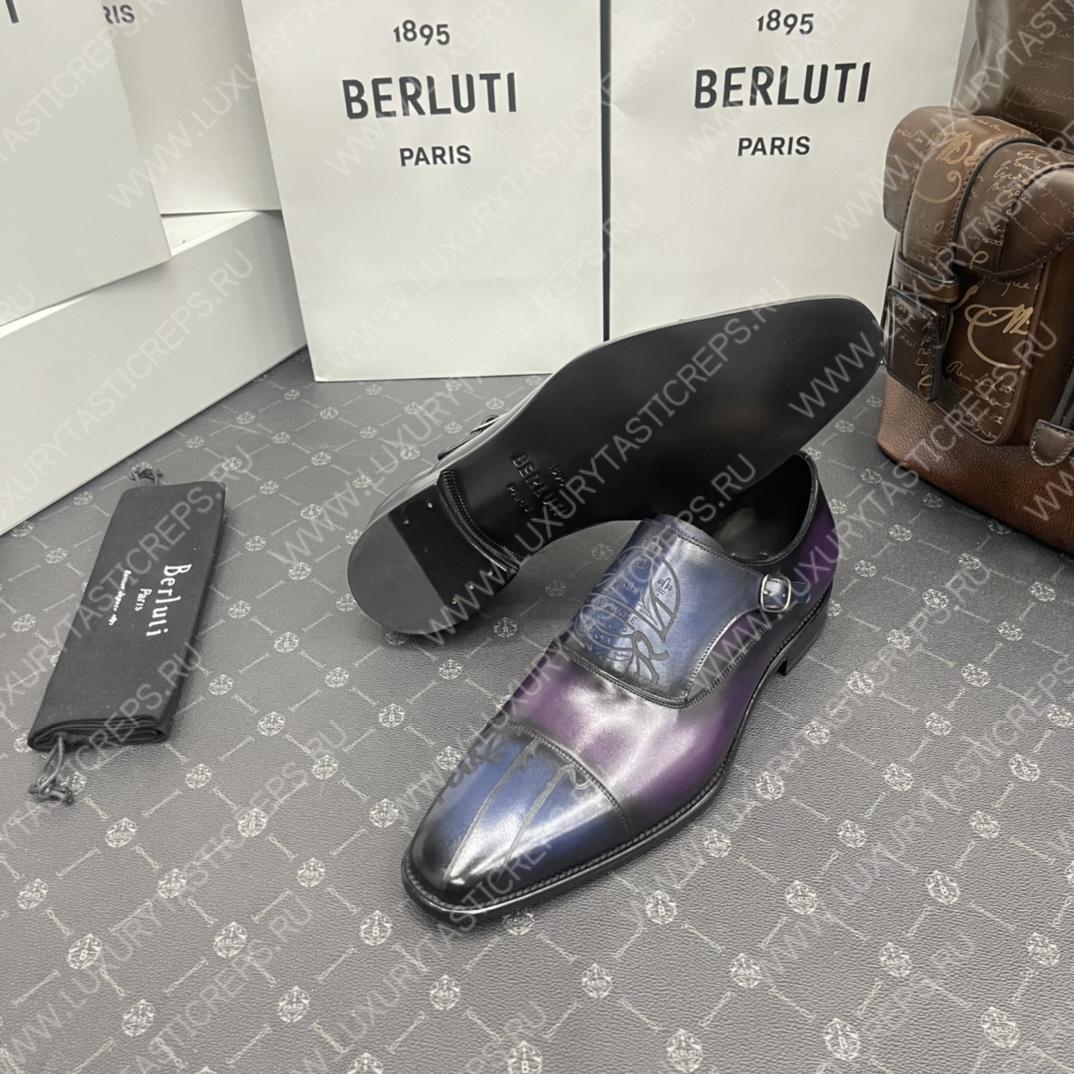 BERLUTI DEMESURE PATCHWORK SCRITTO SHOE PURPLE/BLUE S5590-V2
