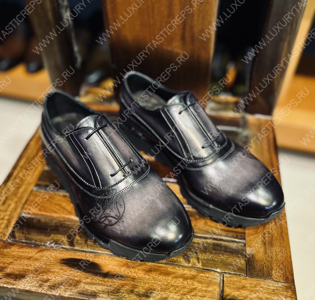 BERLUTI ALESANDRO DEMESURE NEO SCRITTO OXFORD NERO GRIGIO S5863