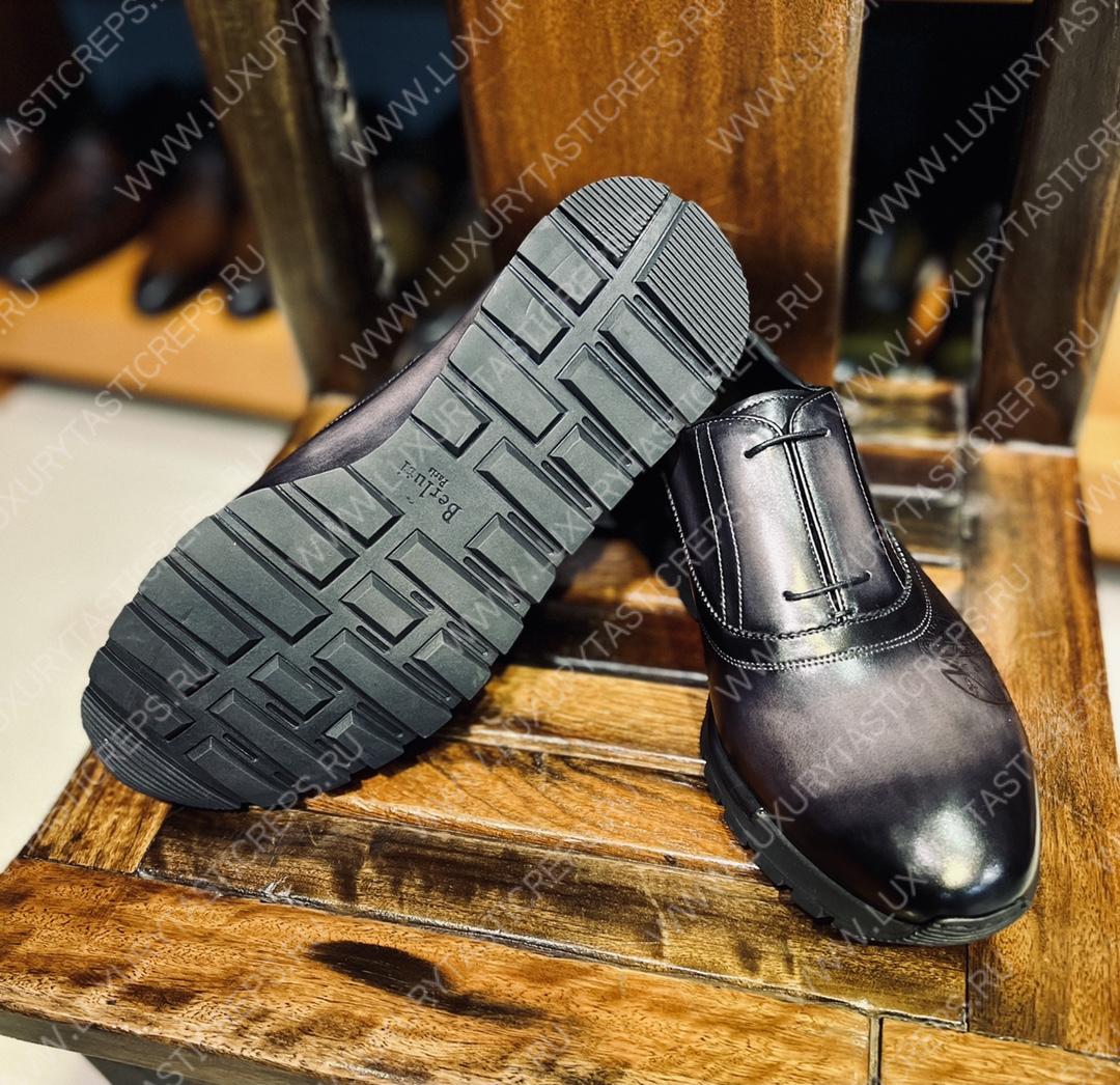 BERLUTI ALESANDRO DEMESURE NEO SCRITTO OXFORD NERO GRIGIO S5863