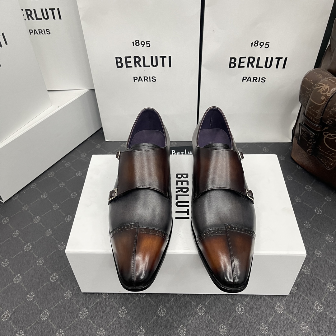 BERLUTI DOUBLE MONK SHOE BROWN AND BLACK S6025-V2