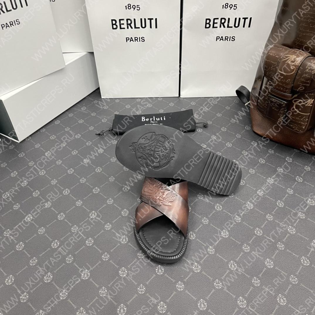 BERLUTI SIFNOS SCRITO LEATHER SANDAL BROWN S5438-V33