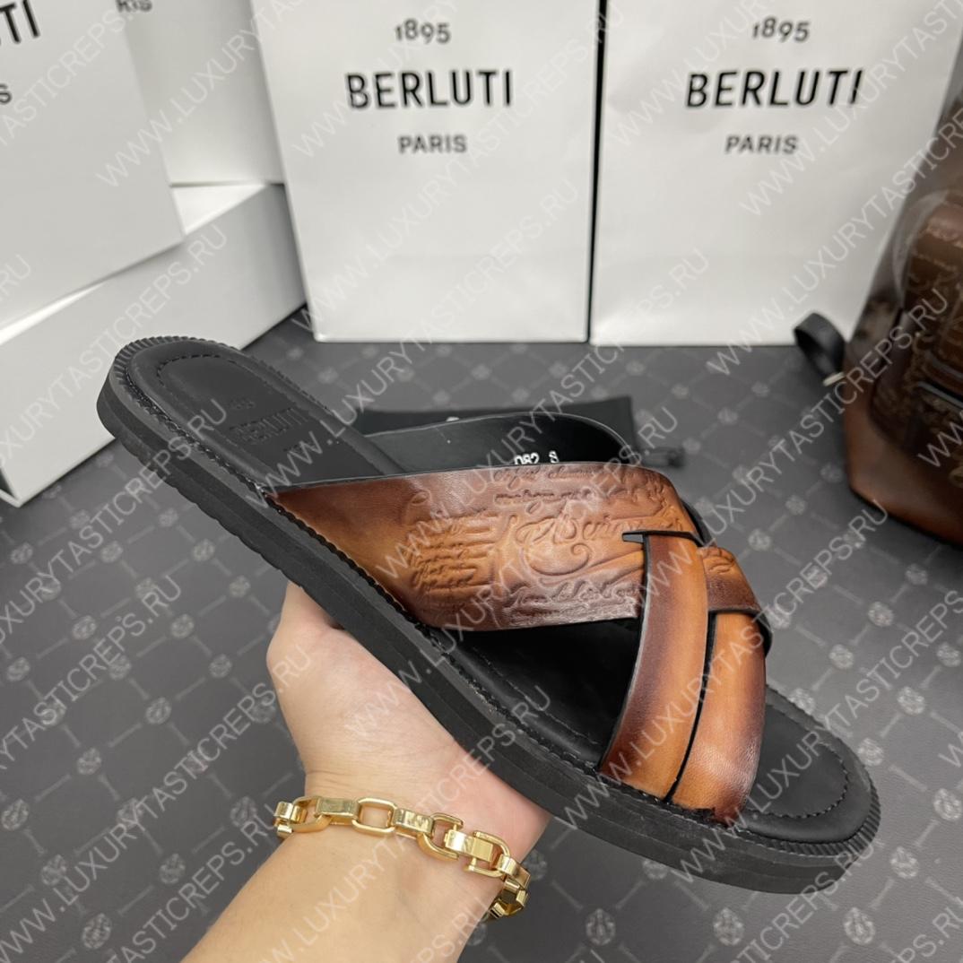 BERLUTI SIFNOS SCRITO LEATHER SANDAL BROWN S5439-V33