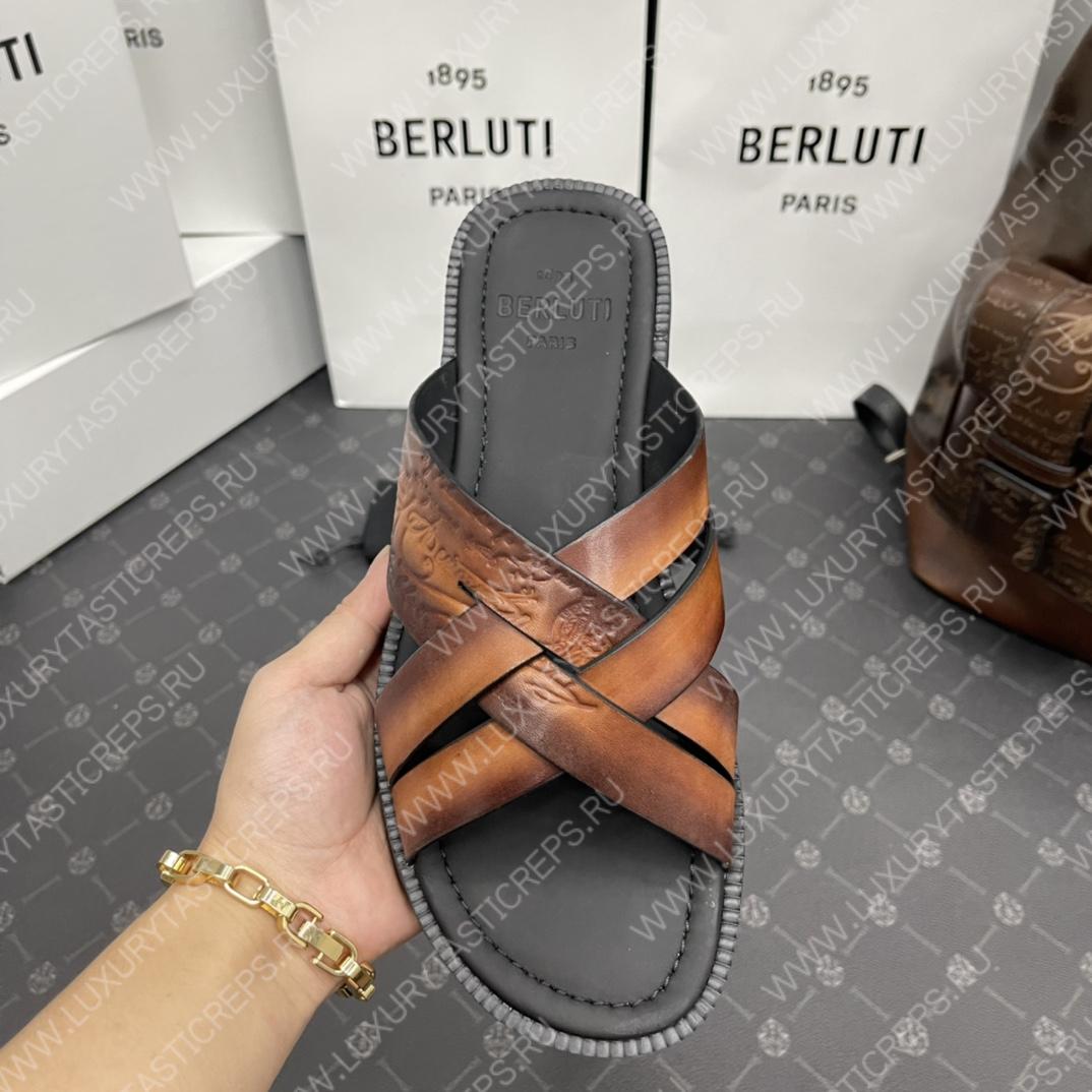BERLUTI SIFNOS SCRITO LEATHER SANDAL BROWN S5439-V33