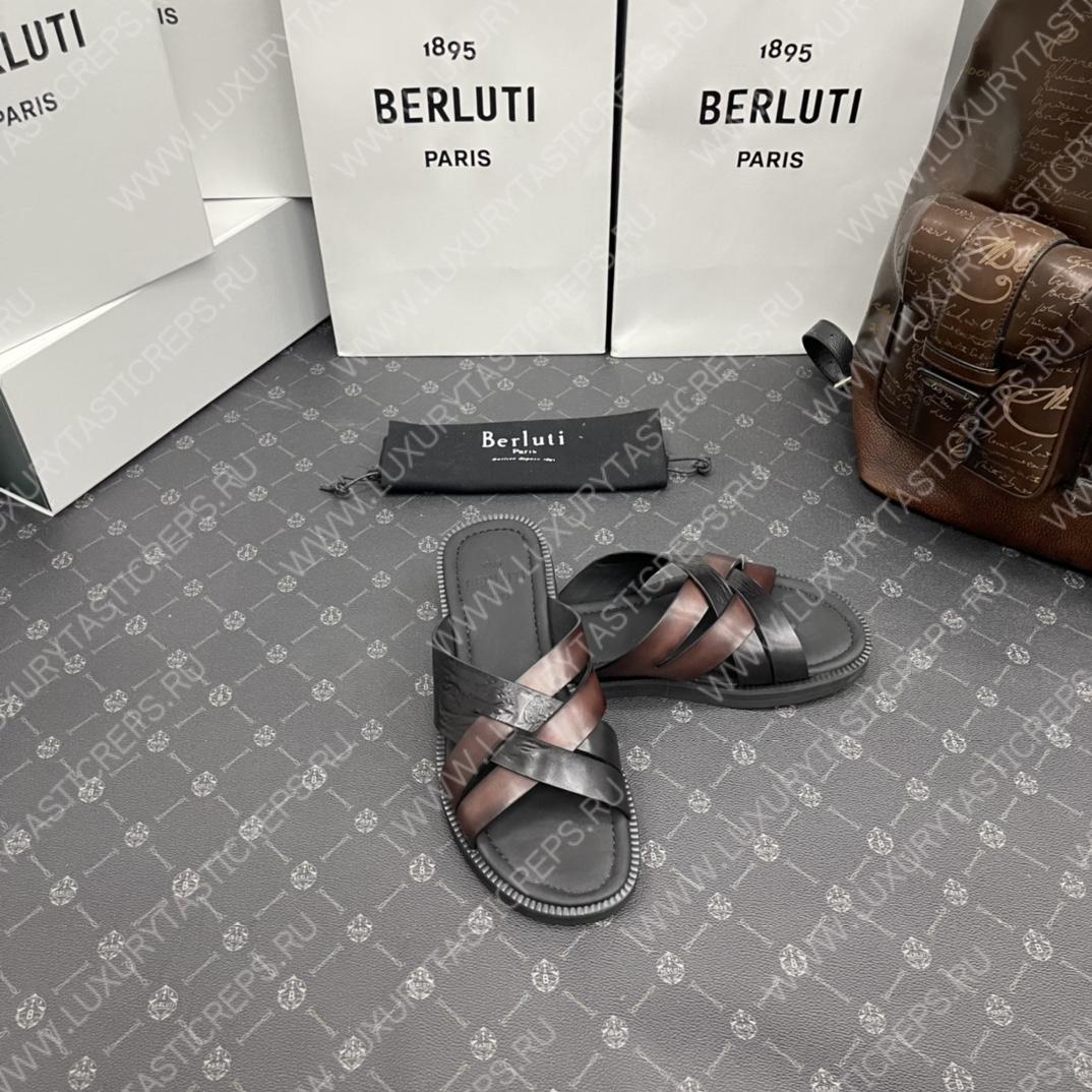 BERLUTI SIFNOS SCRITO LEATHER SANDAL BLACK S5439-V33