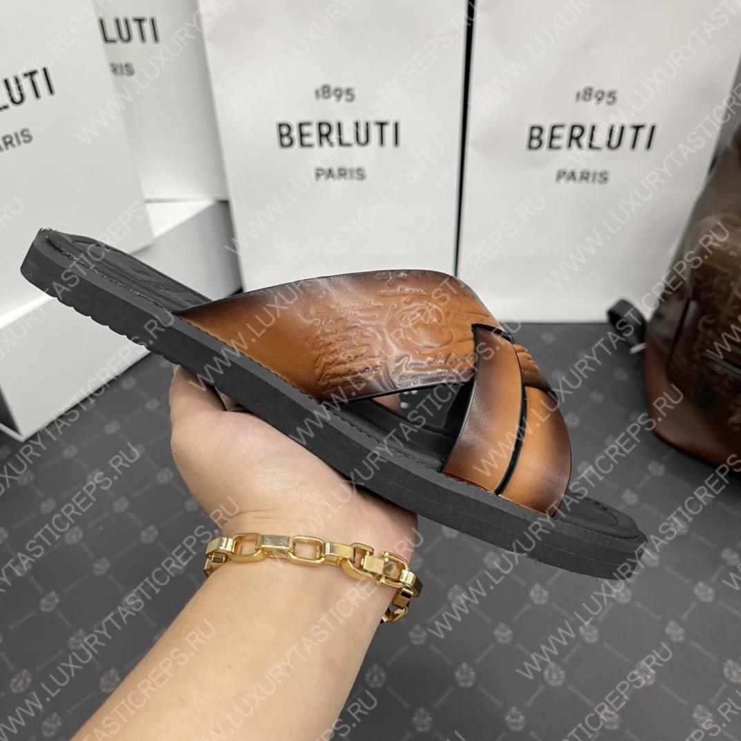BERLUTI SIFNOS SCRITO LEATHER SANDAL BROWN S5439-V33
