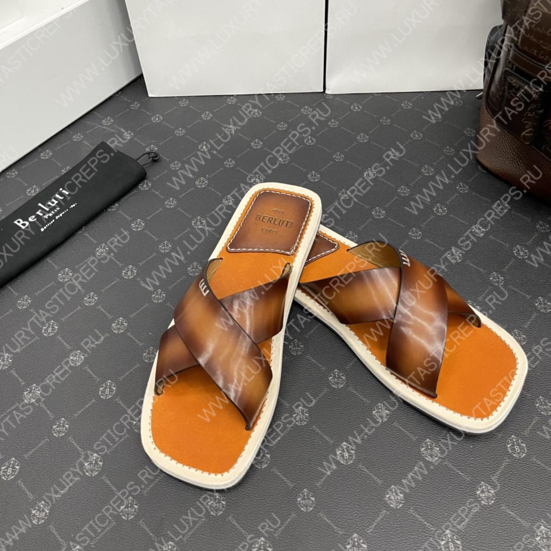 BERLUTI ELIO PATMOS LEATHER SANDALS ORANGE 811572