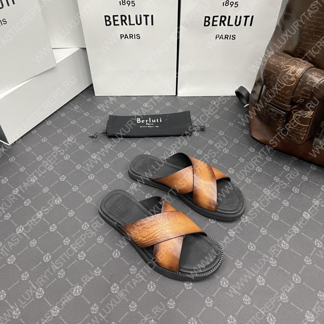 BERLUTI SIFNOS SCRITO LEATHER SANDAL BROWN S5438-V33