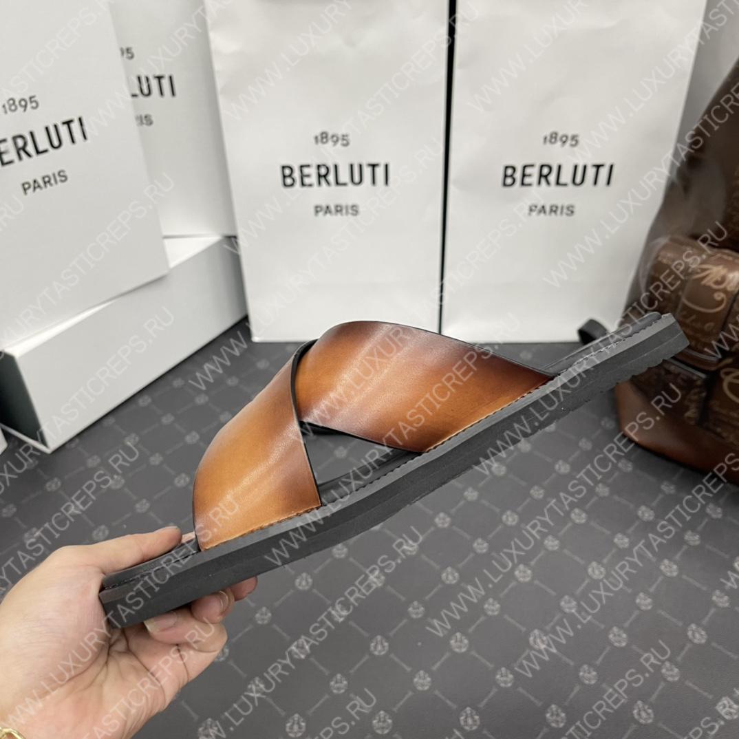 BERLUTI SIFNOS SCRITO LEATHER SANDAL BROWN S5438-V33