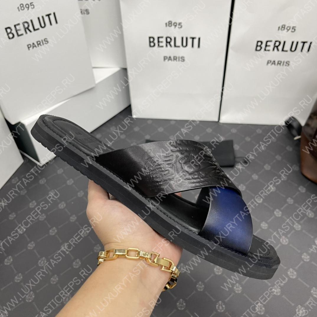 BERLUTI SIFNOS SCRITO LEATHER SANDAL BLACK S5438-V33