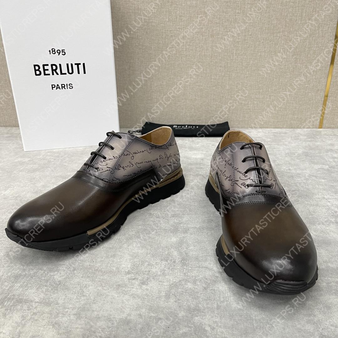 BERLUTI FAST TRACK SCRITTO SNEAKER DARK BROWN S5425-V2
