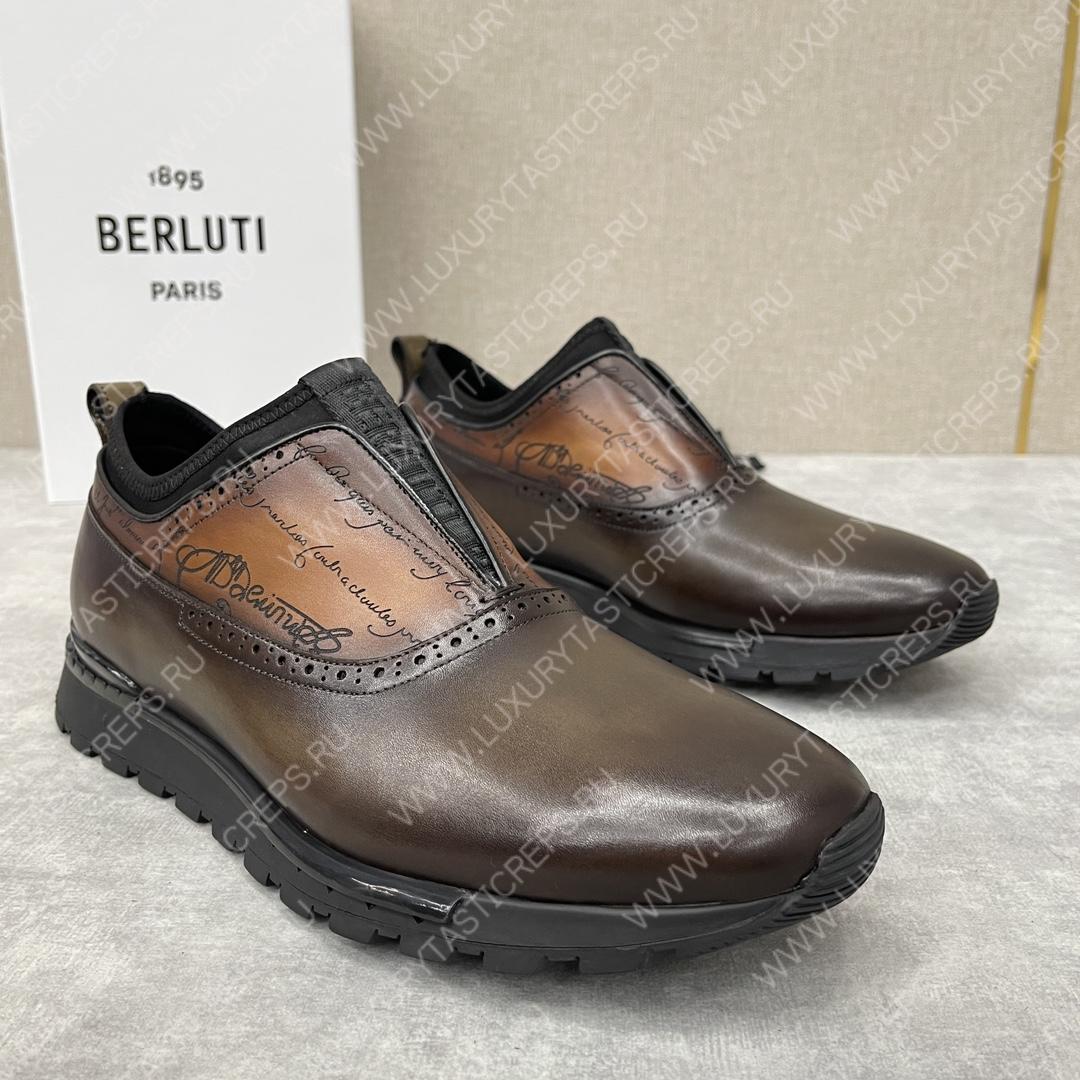 BERLUTI FAST TRACK SCRITTO SNEAKER INTENSE COCOA S6065-V2