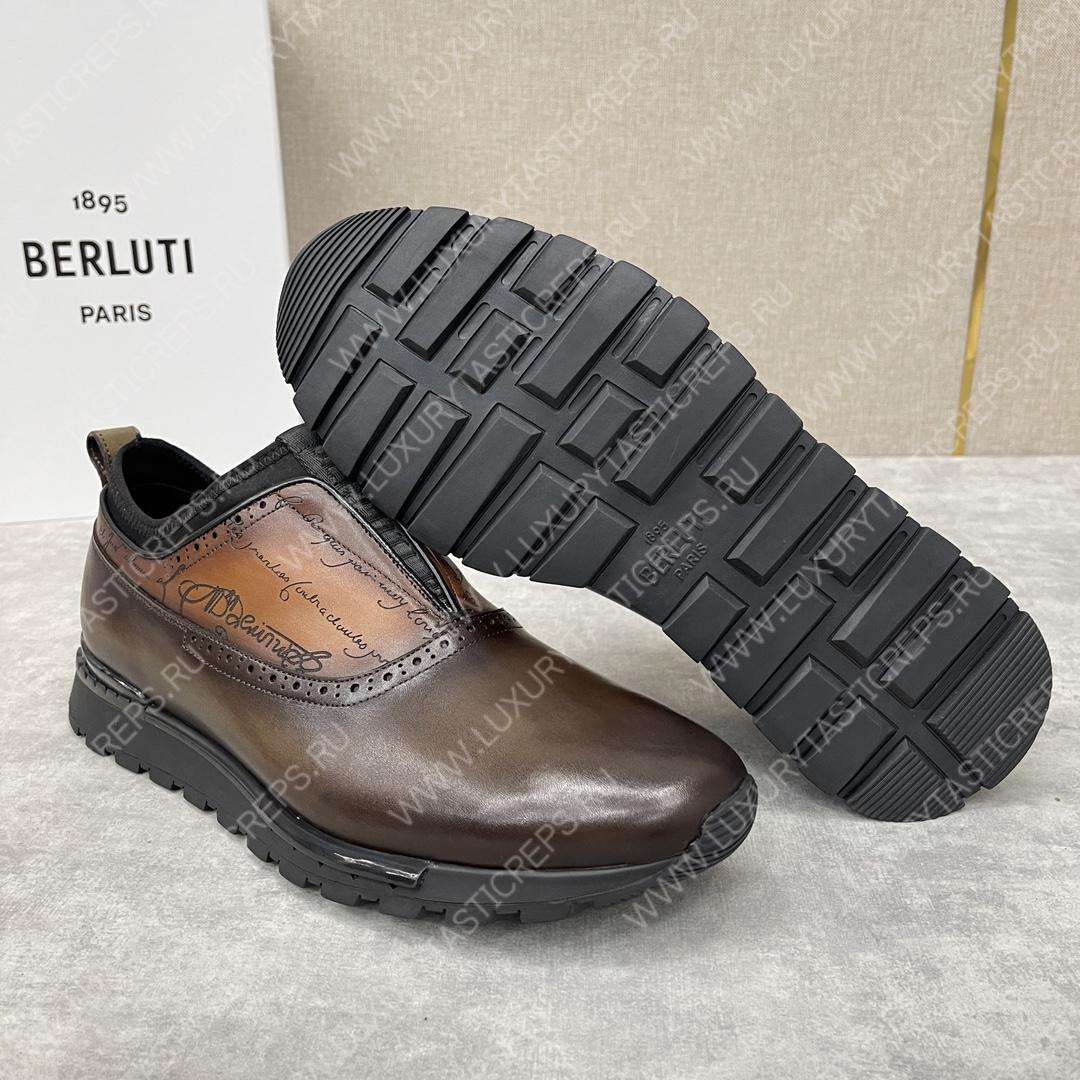 BERLUTI FAST TRACK SCRITTO SNEAKER INTENSE COCOA S6065-V2