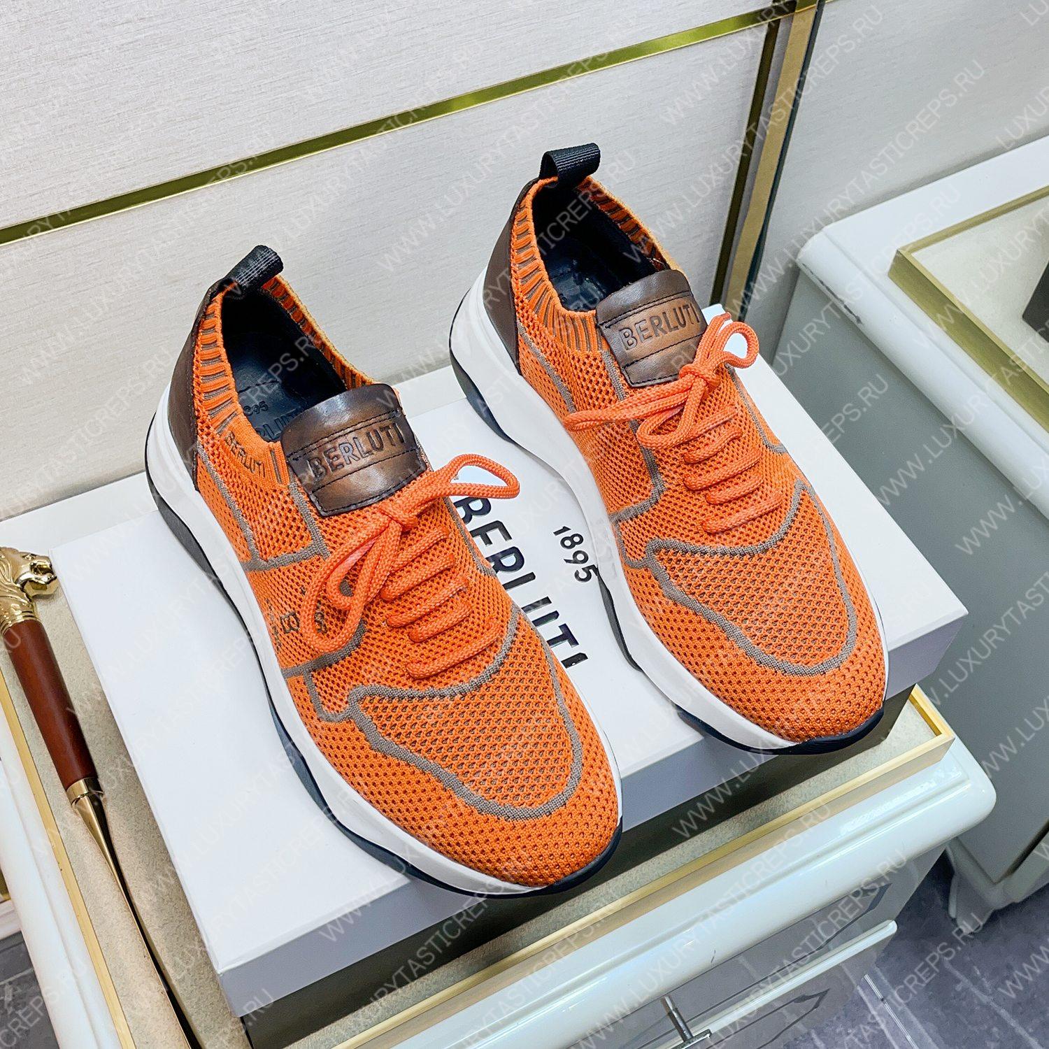 BERLUTI SHADOW KNIT SNEAKERS ORANGE S4918