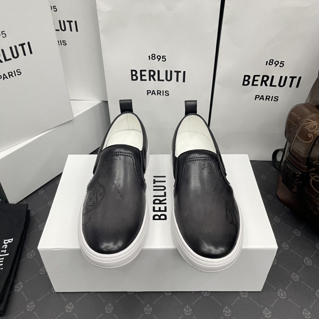 BERLUTI PLAYTIME SCRITTO SLIP-ON BLACK GREY S5685-V2