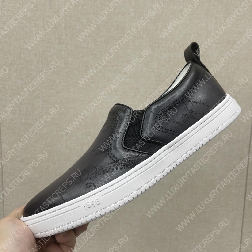 BERLUTI PLAYTIME SCRITTO SLIP-ON BLACK GREY S5685-V2