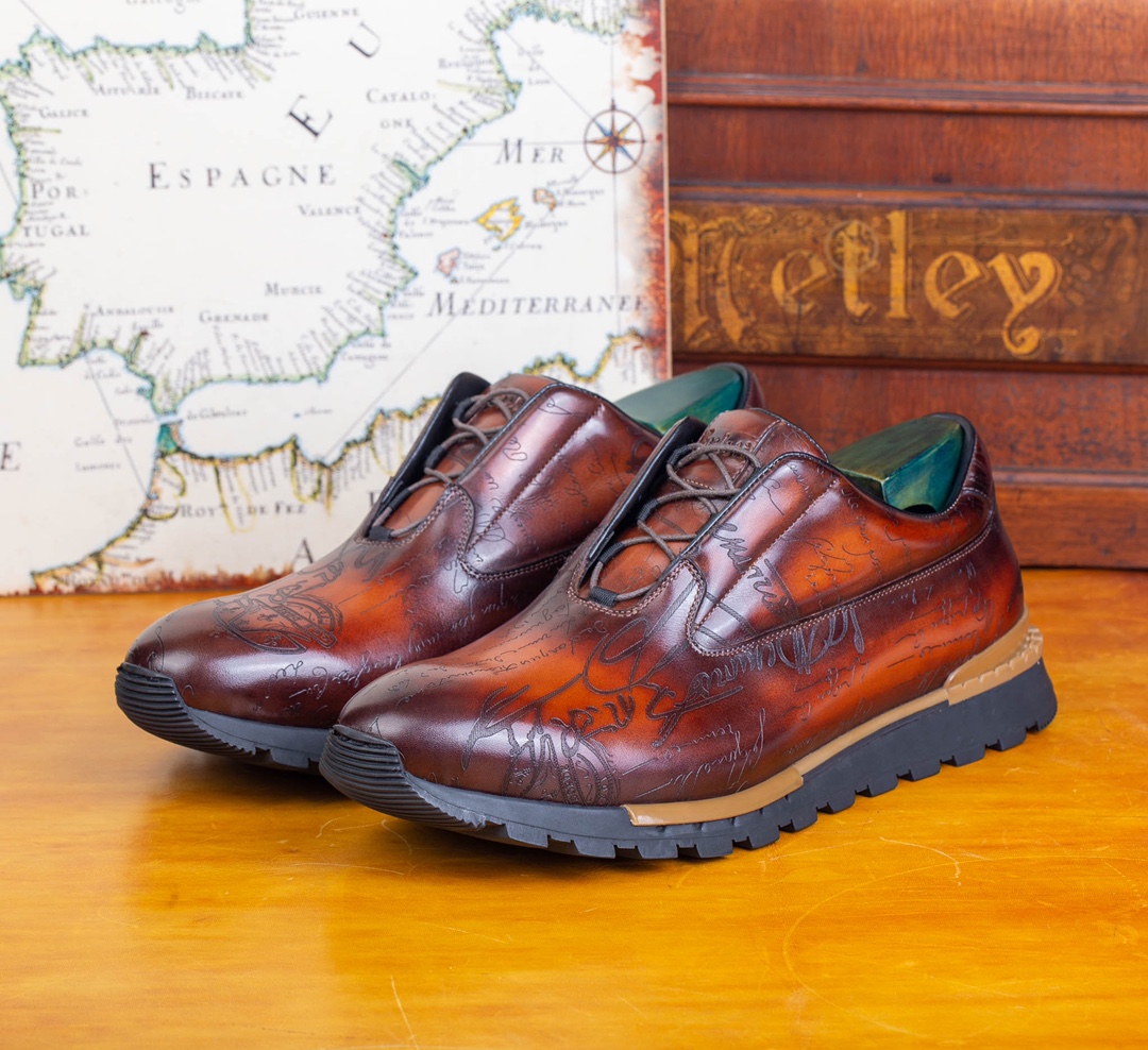 BERLUTI PLATOFF SCRITTO SNEAKER HONEY S5867