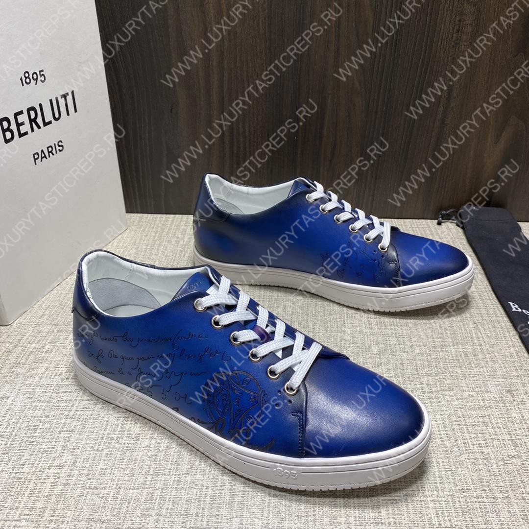 BERLUTI PLAYTIME SCRITTO SNEAKER BLUE S5330-V2