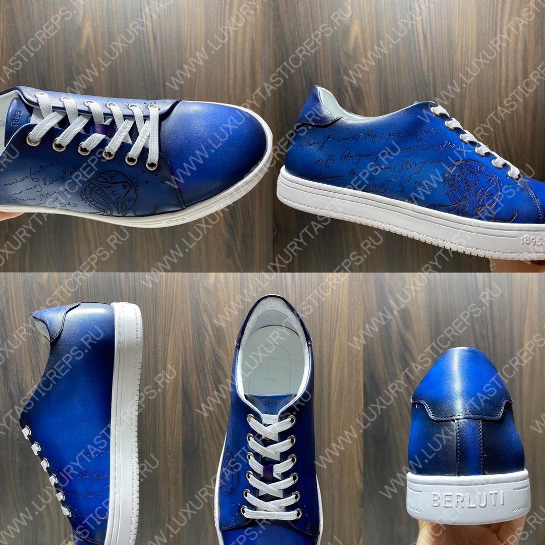 BERLUTI PLAYTIME SCRITTO SNEAKER BLUE S5330-V2