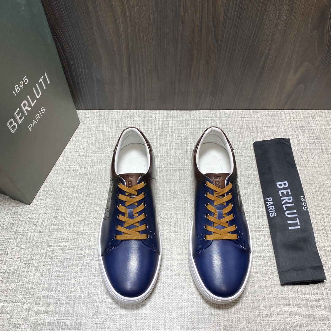BERLUTI PLAYTIME SCRITTO SNEAKER INTENSE COCOA AND BLUE S5330-V2