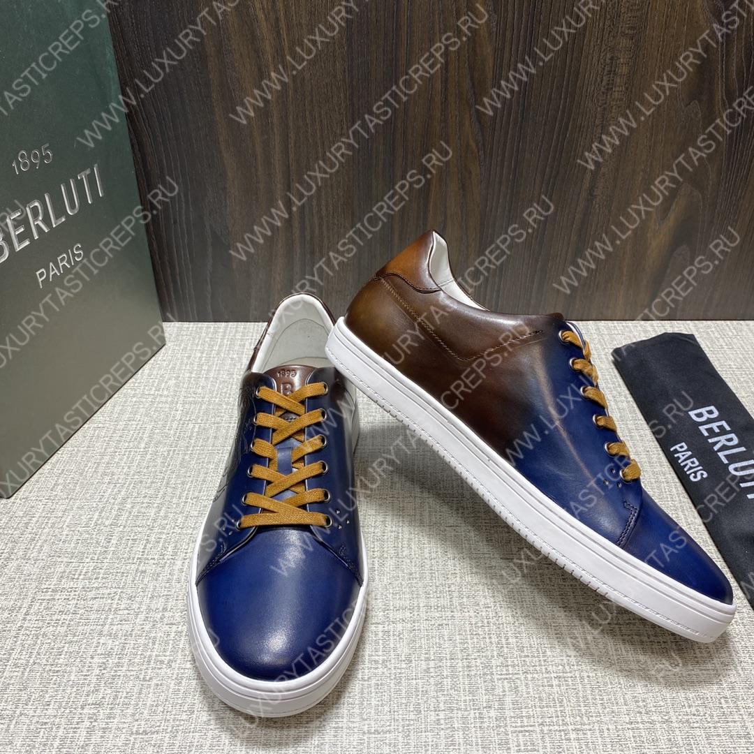 BERLUTI PLAYTIME SCRITTO SNEAKER INTENSE COCOA AND BLUE S5330-V2