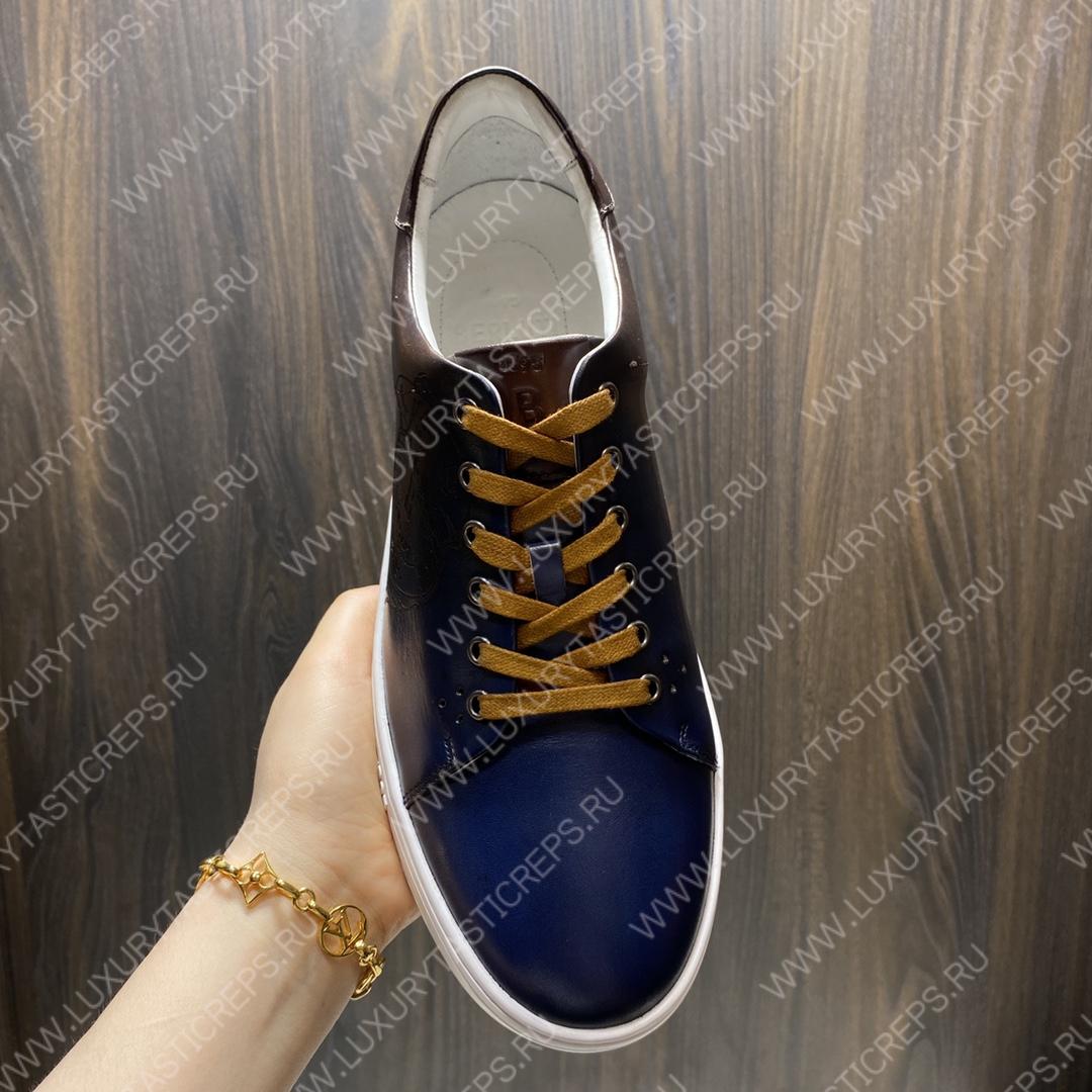 BERLUTI PLAYTIME SCRITTO SNEAKER INTENSE COCOA AND BLUE S5330-V2
