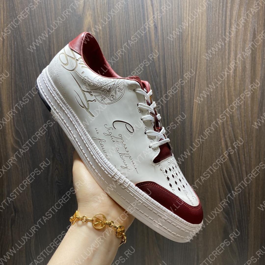 BERLUTI PLAYTIME SCRITTO SNEAKER WHITE AND RED S5304-V31