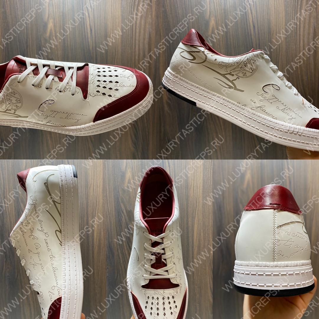 BERLUTI PLAYTIME SCRITTO SNEAKER WHITE AND RED S5304-V31