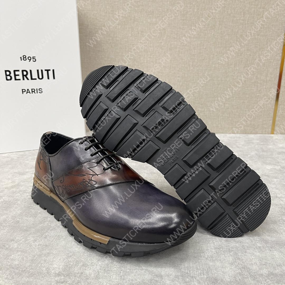BERLUTI FAST TRACK SCRITTO SNEAKER CHARCOL BROWN AND BLACK S6009-V2
