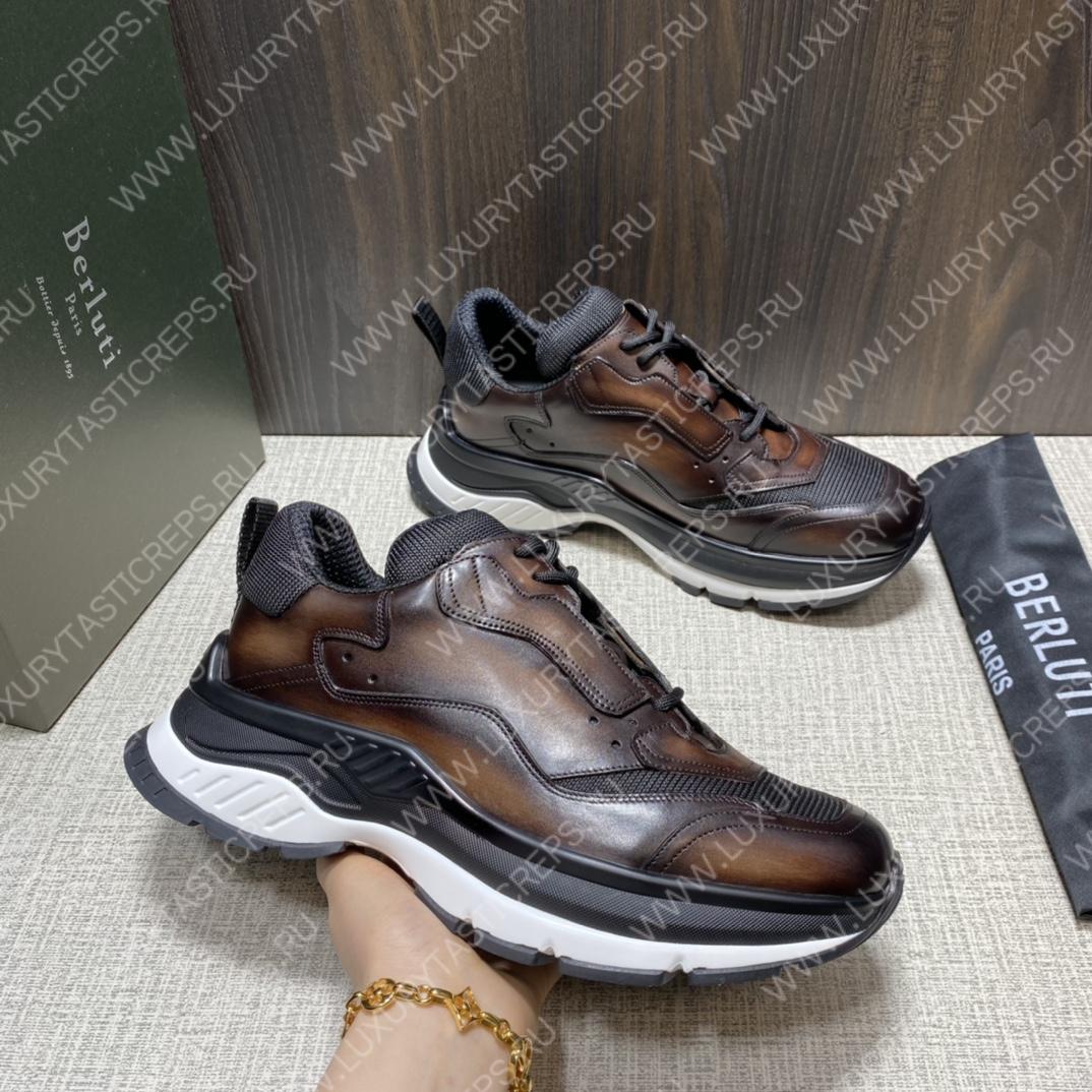 BERLUTI PLAYOFF SCRITTO LEATHER SNEAKER DARK BROWN S5867-V2