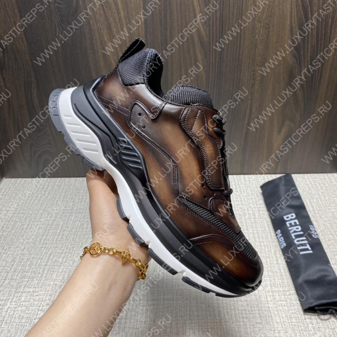BERLUTI PLAYOFF SCRITTO LEATHER SNEAKER DARK BROWN S5867-V2