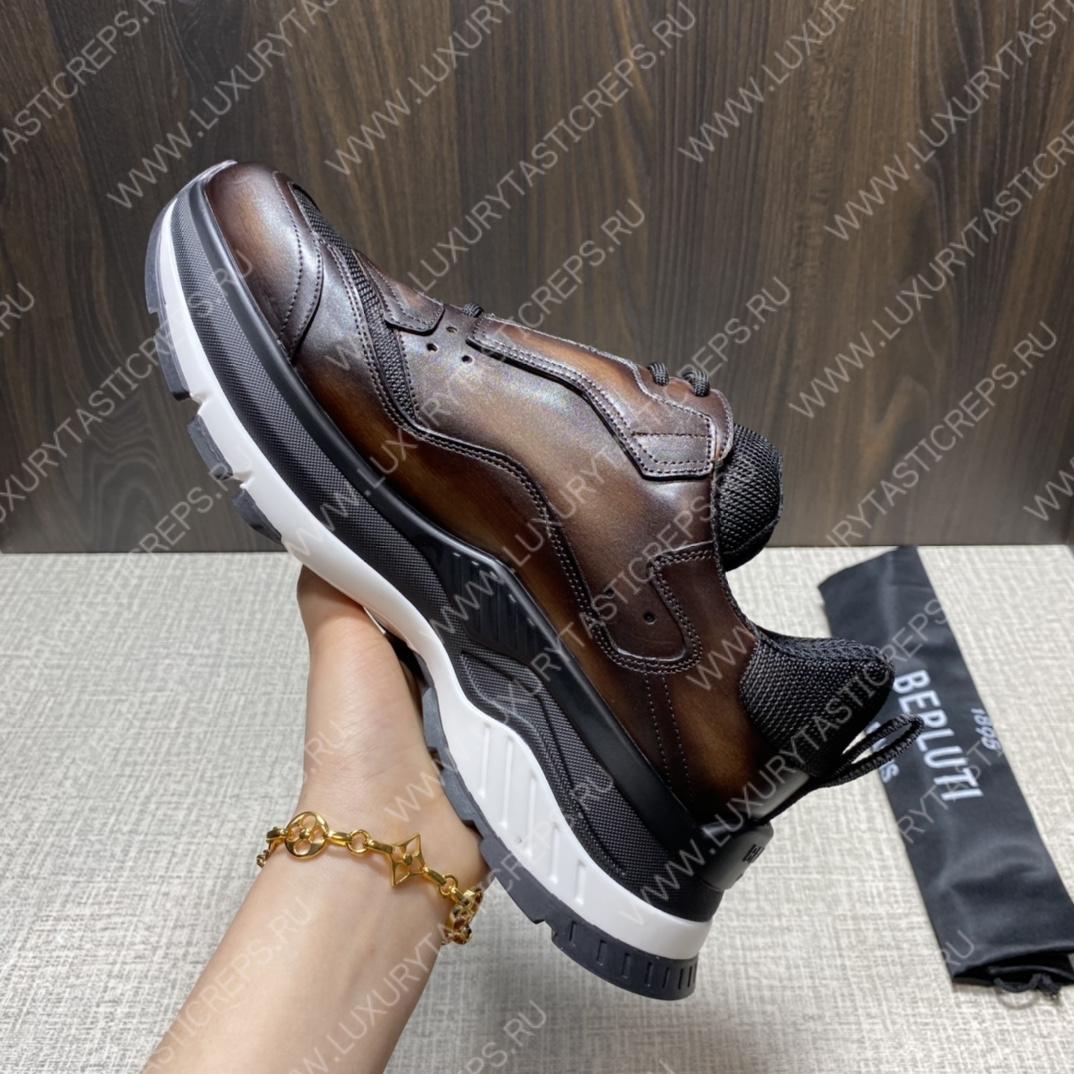 BERLUTI PLAYOFF SCRITTO LEATHER SNEAKER DARK BROWN S5867-V2