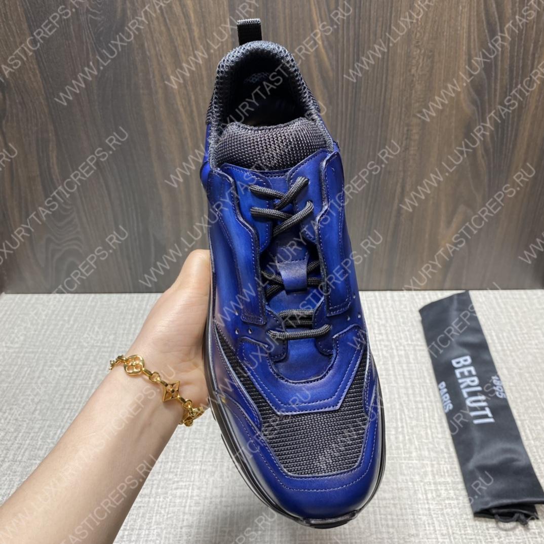 BERLUTI PLAYOFF SCRITTO LEATHER SNEAKER BLUE S5867-V2