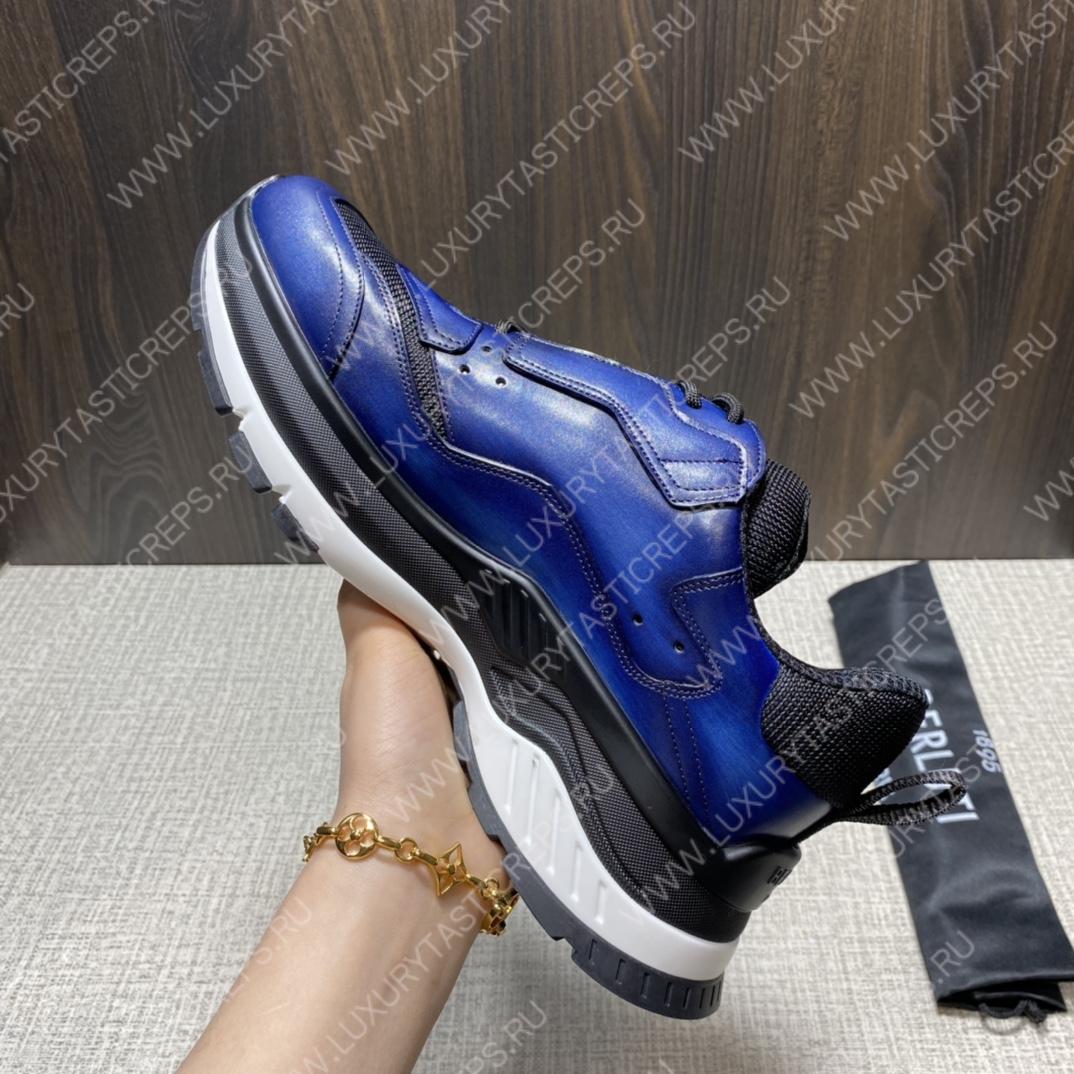 BERLUTI PLAYOFF SCRITTO LEATHER SNEAKER BLUE S5867-V2