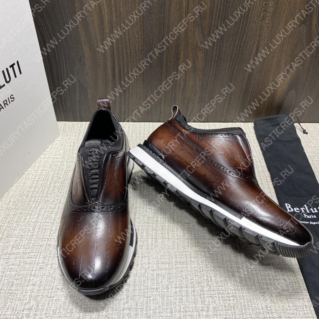 BERLUTI FAST TRACK SCRITTO SNEAKERS TOBACCO BIS S4970