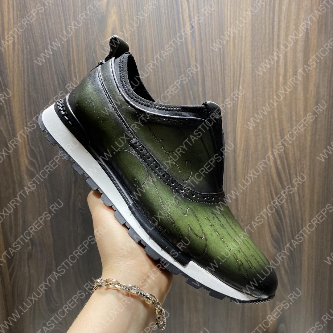 BERLUTI FAST TRACK SCRITTO SNEAKERS GREEN S4970
