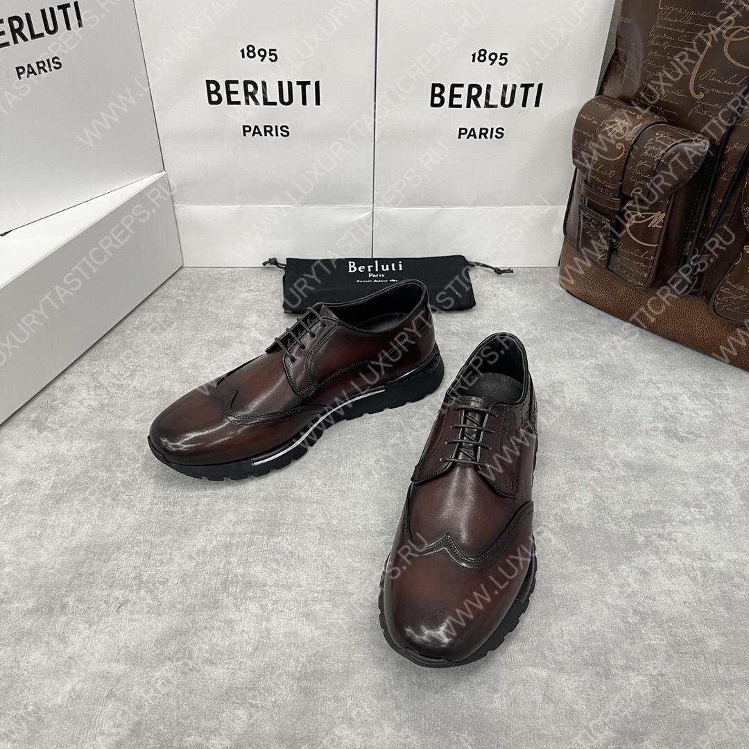 BERLUTI FAST TRACK SCRITTO SNEAKER CHARCOAL BROWN S5541-V2