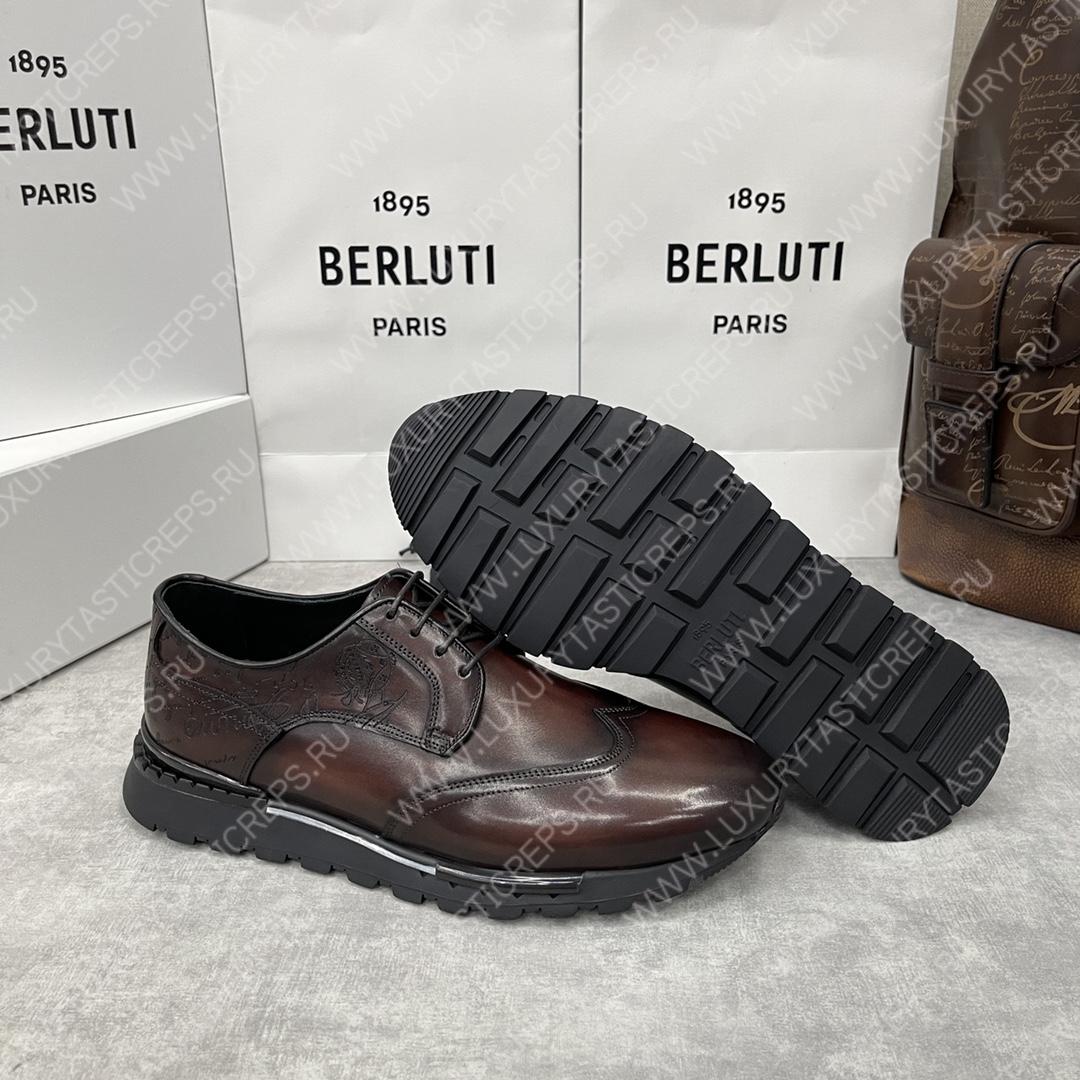 BERLUTI FAST TRACK SCRITTO SNEAKER CHARCOAL BROWN S5541-V2