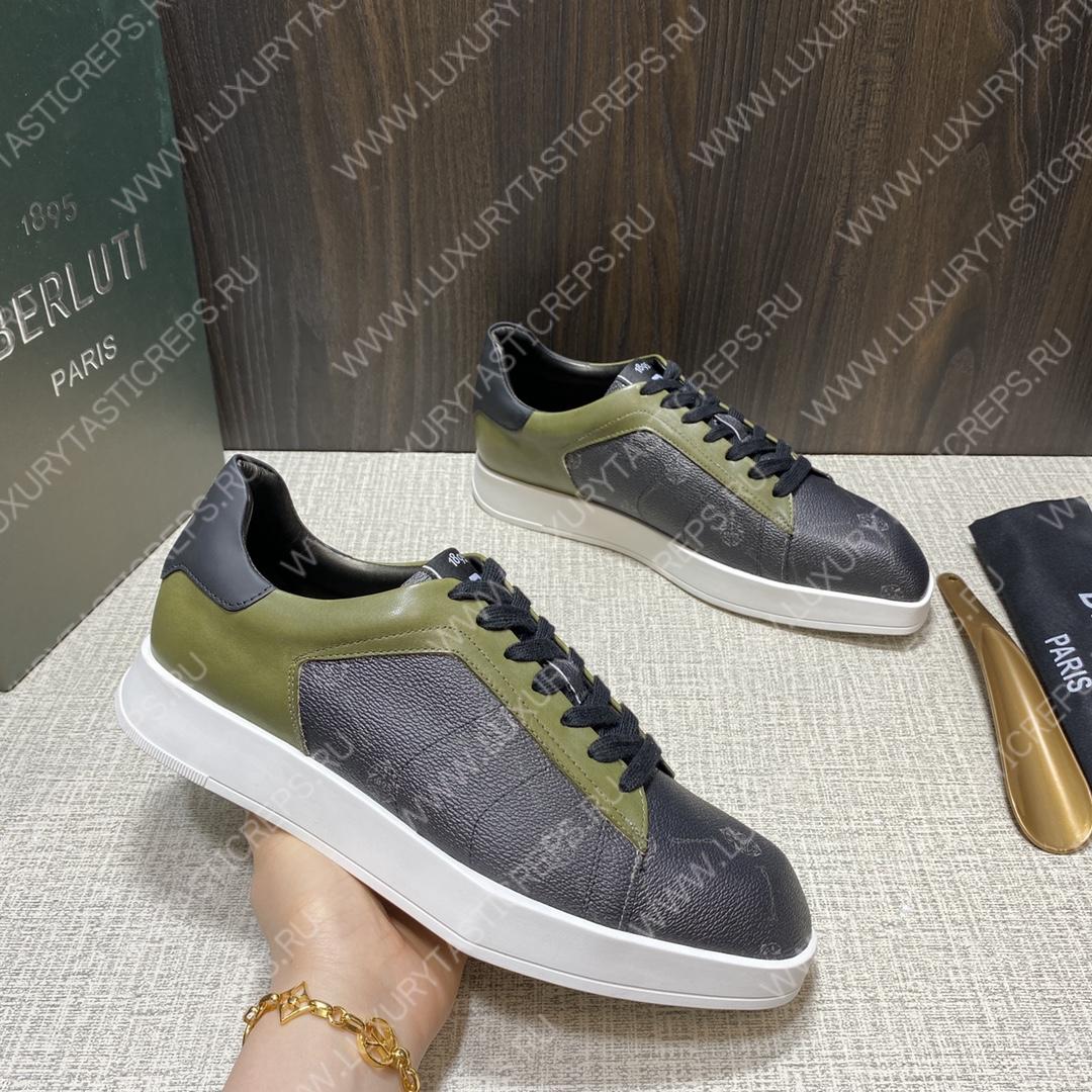 BERLUTI PLAYTIME SNEAKER BLACK AND KHAKI S6163-V31