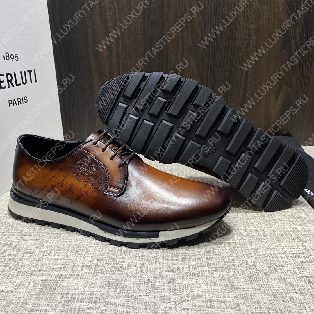 BERLUTI FAST TRACK SCRITTO SNEAKERS BROWN S3873-V1