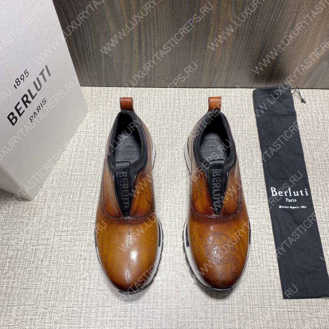 BERLUTI FAST TRACK SCRITTO SNEAKERS BROWN S3873-V1