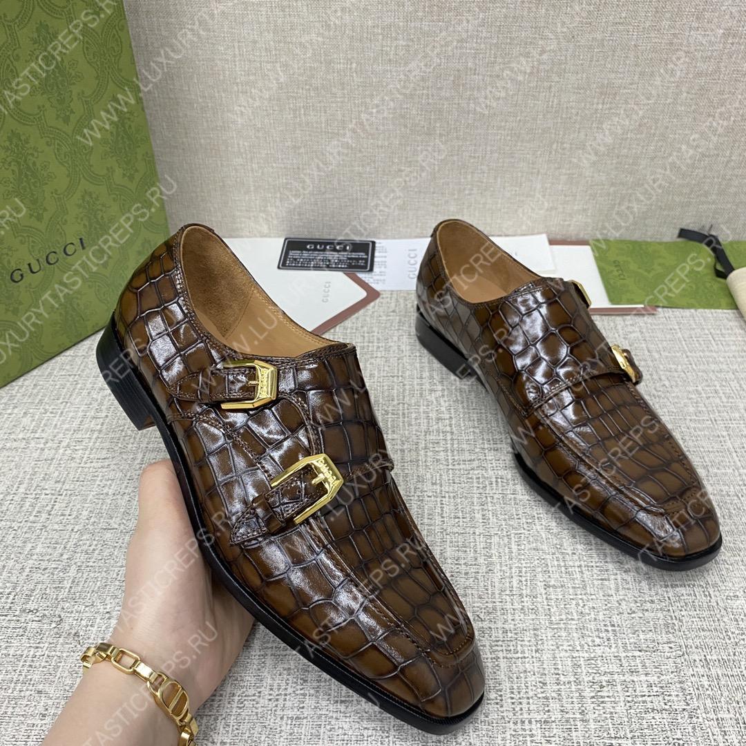 G*u*i signora double croc monk strap shoes brown m60171