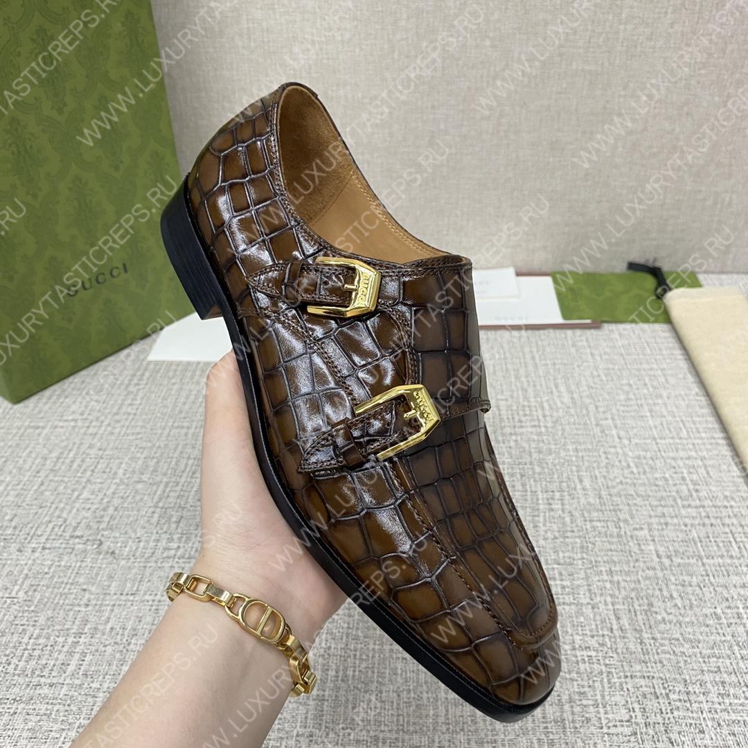 G*u*i signora double croc monk strap shoes brown m60171