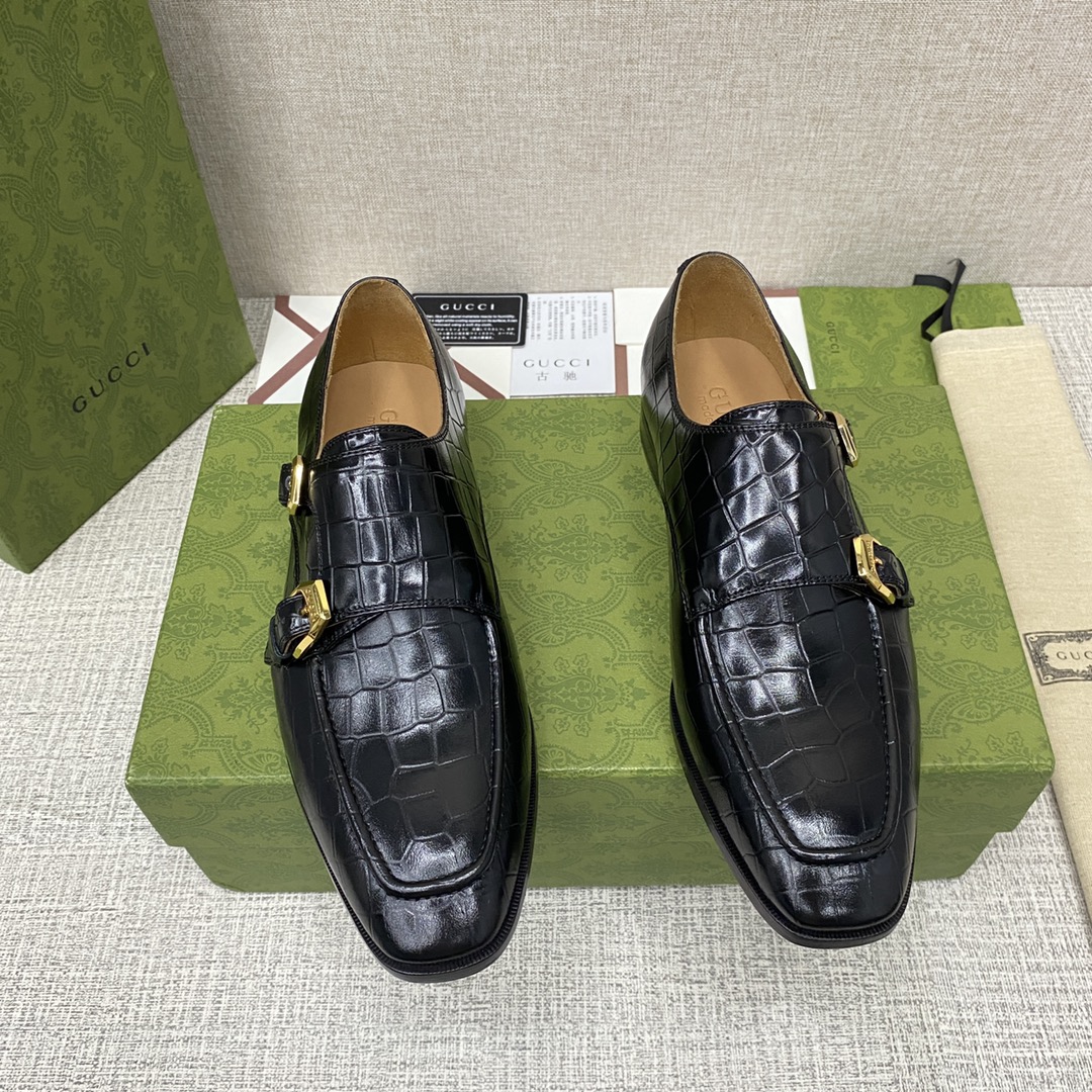 G*u*i signora double croc monk strap shoes black m60171