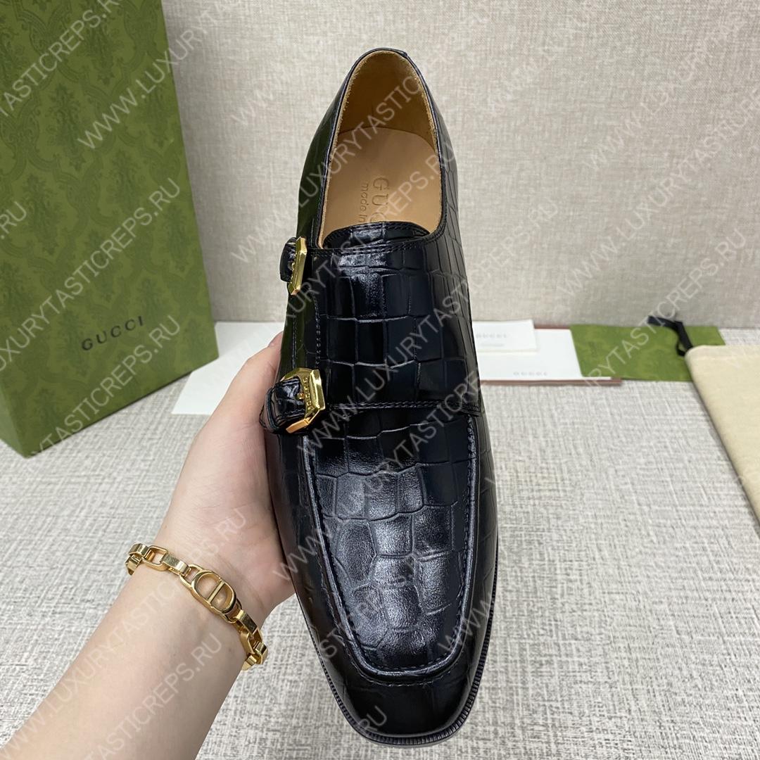 G*u*i signora double croc monk strap shoes black m60171